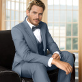 WYWK Men's 3-Piece Suit Prom Wedding Set-Blue Grey-XXS