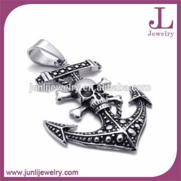 Junli Jewelry Vintage Stainless Steel Jewelry Pirate Skull Anchor Chain Pendant Necklace