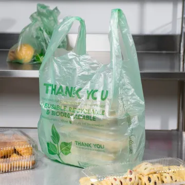 Green T-Shirt Bag with Printing Thank You Polythene Fish Bags
