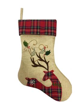 2020 flax Christmas stocking with deer Embroidered