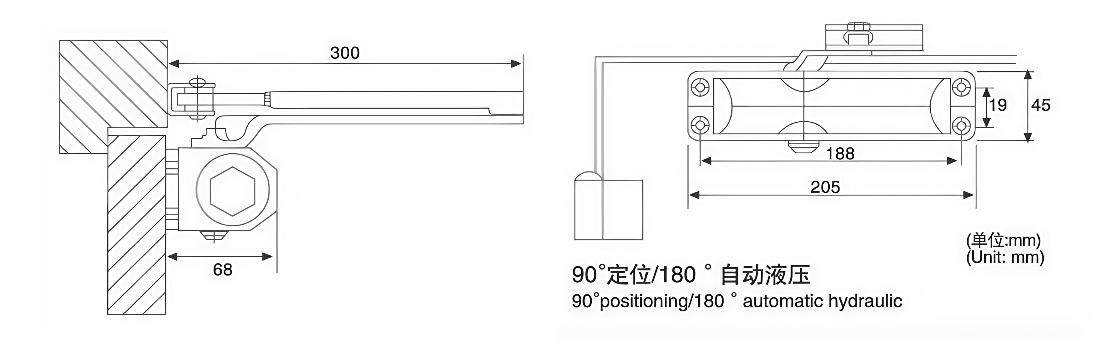 hydraulic door closer dimension reference