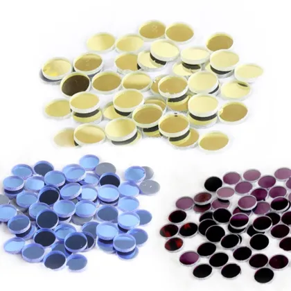 DIY Handmade Round Lens Glass Round Mirror - Large Medium Silver Color Mosaic