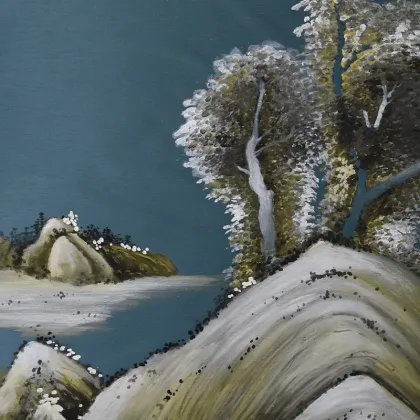 dark blue landscape painting wallpaper