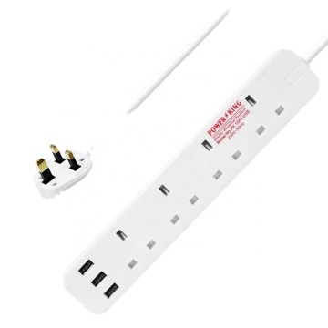UK Type 4 Gang with 3 USB Charging Ports - British Standard Extension Power Strip for Home Office