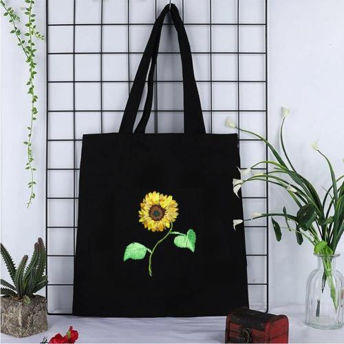 Shopping bag in tela con tracolla patch ricamo