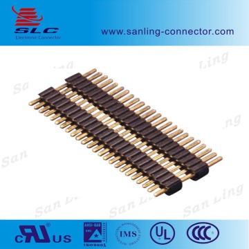single row double plastics 1.27mm gold plated straight pcb pin header connector