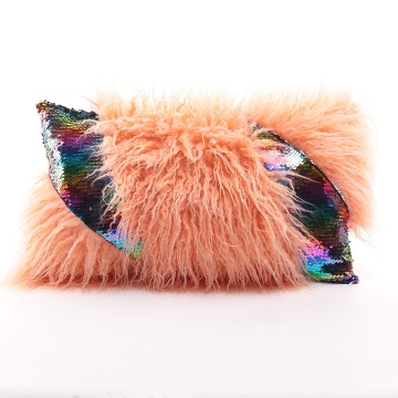 Plush Faux Fur Lumbar Pillow Case Fashion Luxury Home Decorative Cushion Case 30x50cm Sequin Pillow Cover