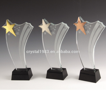 K9 crystal optical crystal trophy with golden bronze metal star