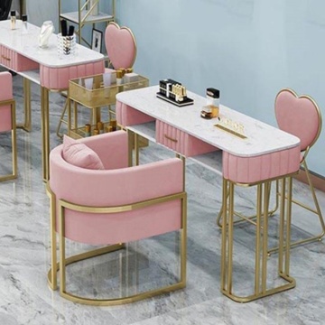 Modern Style Beauty Salon Furniture: Pink Velvet Marble Nail Manicure Table - NEW ARRIVAL