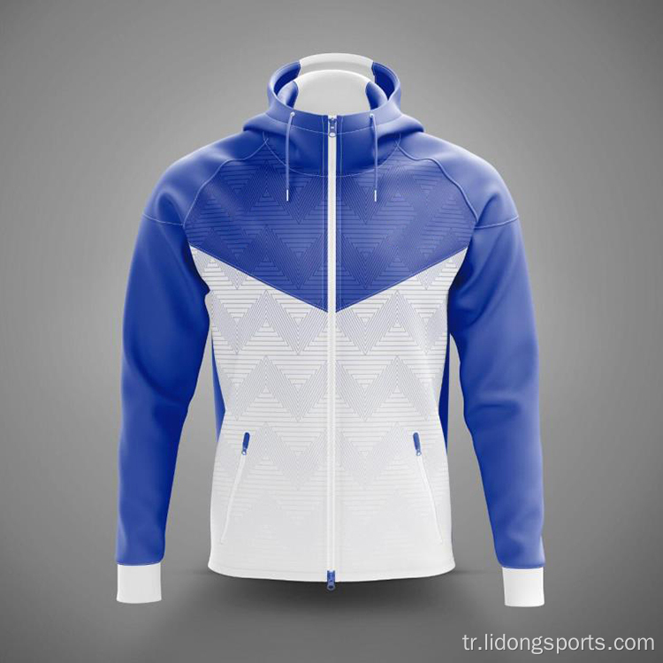 Yüksek kaliteli özel logo baskı tasarım ucuz süblimasyon erkekler fermuar spor egzersiz hoodies ceket erkekler için