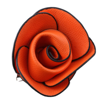 Lovely Russet Orange 2.5" Leather Flower Brooch