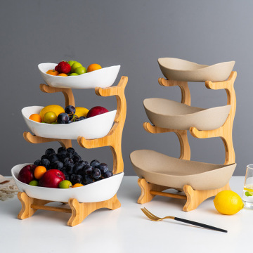 Creative Malachite Green Double Layer Fruit Plate with Bamboo Wooden Frame