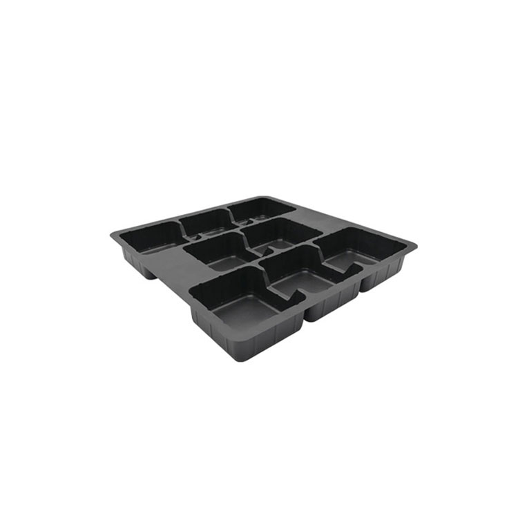 Vacuum formed black plastic blister food tray