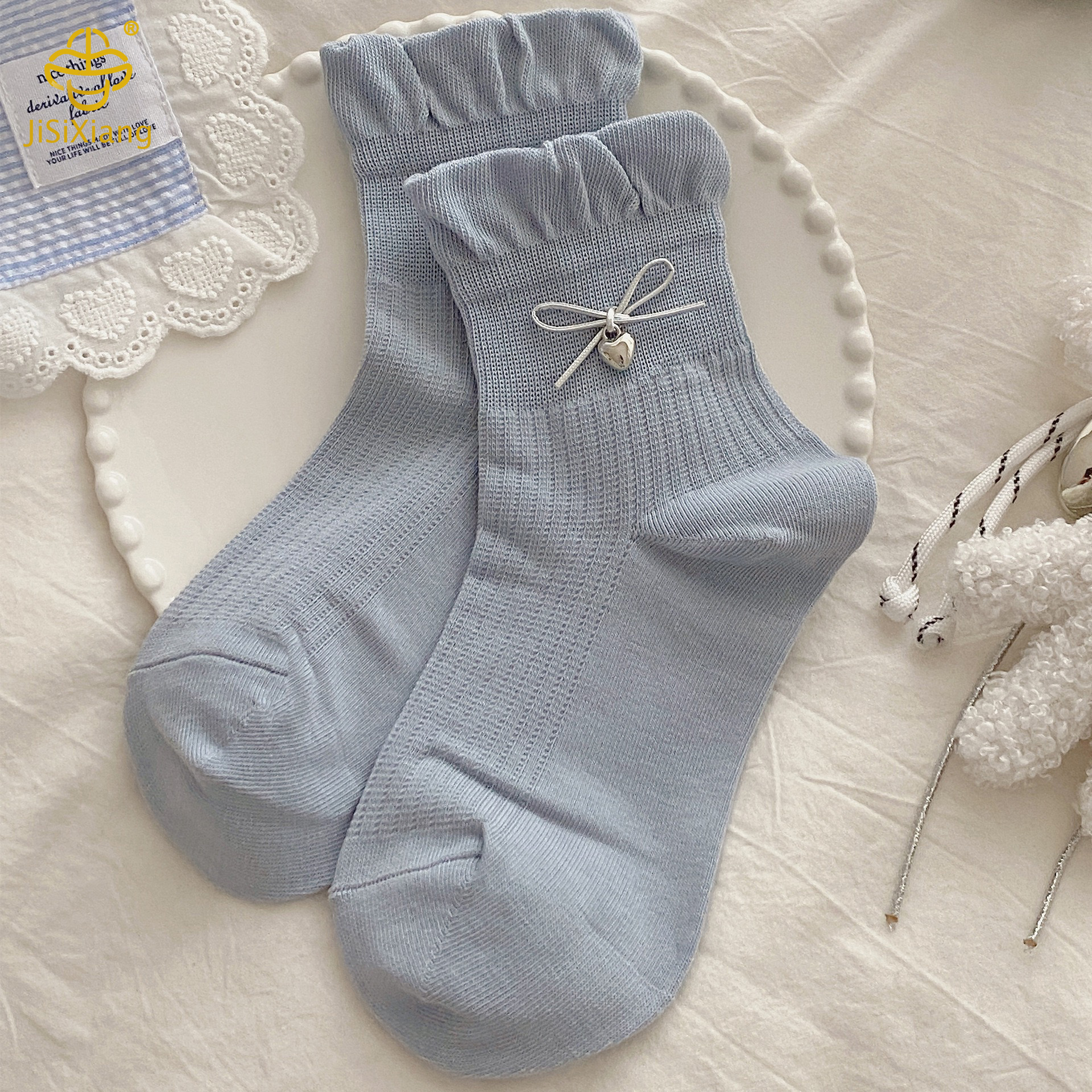 Blue ribbon tube socks