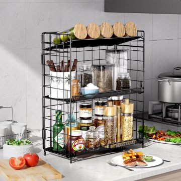Adjustable 3-Tier Foldable Multi-Purpose Spice Rack Organizer