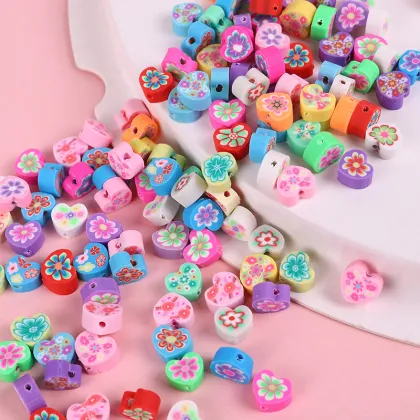 1000pcs Flat Round Love-Shaped Flower Polymer Clay Beads Kit for Bracelet Making