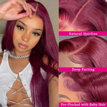 99j Burgundy Straight 13x4 Lace Front Wigs