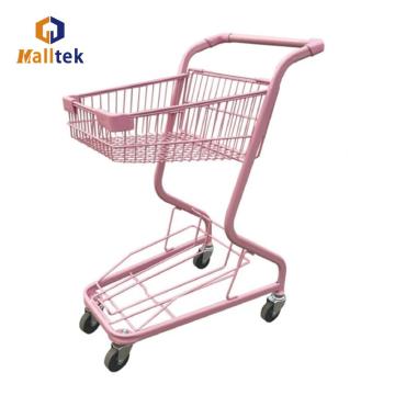 Supermarket Pink Metal 2 Tier Shopping Basket Trolley