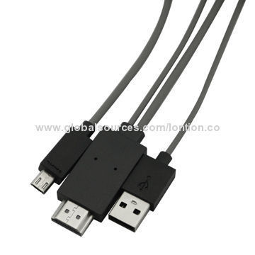 MHL Cable for Samsung Galaxy Note 2/3, 1,280 x 720P Maximum Resolution, 30/28AWG Wire
