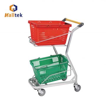 Metall Supermarkt Doppeleinkaufskorbwagen Trolley