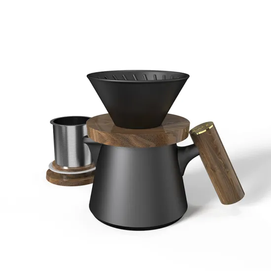 Ceramic Pour Over Coffee Dripper Set with Wooden Handle, Lid, and Stand - DHPO Hot Seller