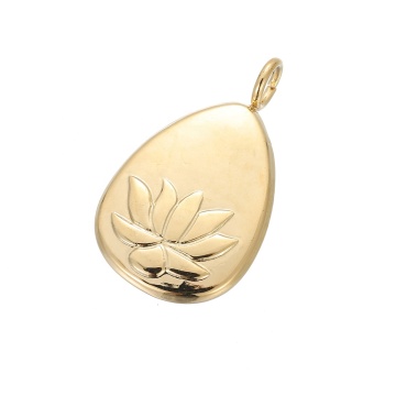 Iyow Aceon Stains Steel 3d Lotus Charm - Gold ، سطح مقبب ، شكل قطب تمزق ، شعار منقوش