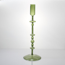 Handle Dark Green Conjoined Tall Glass Candlestick Holders