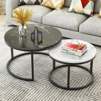 Modern Factory Direct Luxury Round Marble Coffee Table with Metal Legs