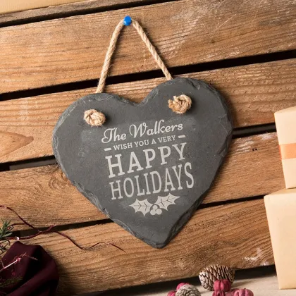 Unique Handmade Personalised Heart Shape Black Natural Slate Christmas Crafts