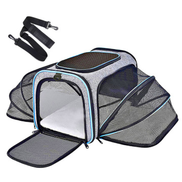Portable Nylon and Leather Cat Backpack for Outings - Large Capacity Zipper Pet Bag
