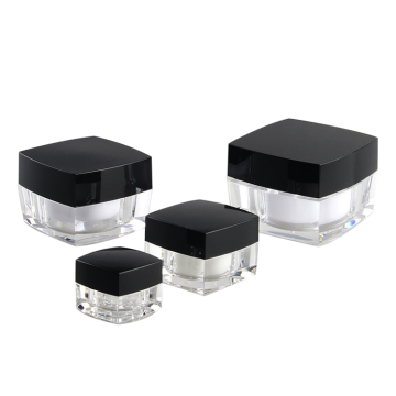 Transparent Square Acrylic Jars - 15ml and 30ml with Black Lids for Cosmetics
