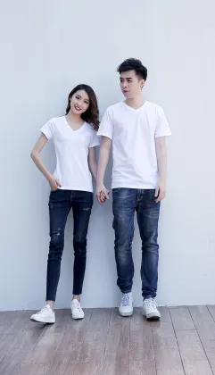 Fine cotton V collar short sleeves