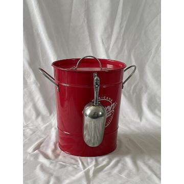 Red ice bucket with aluminum spatula and lid