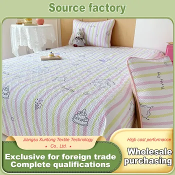 Washed Cotton Bed Cover with Rainbow Dog Design