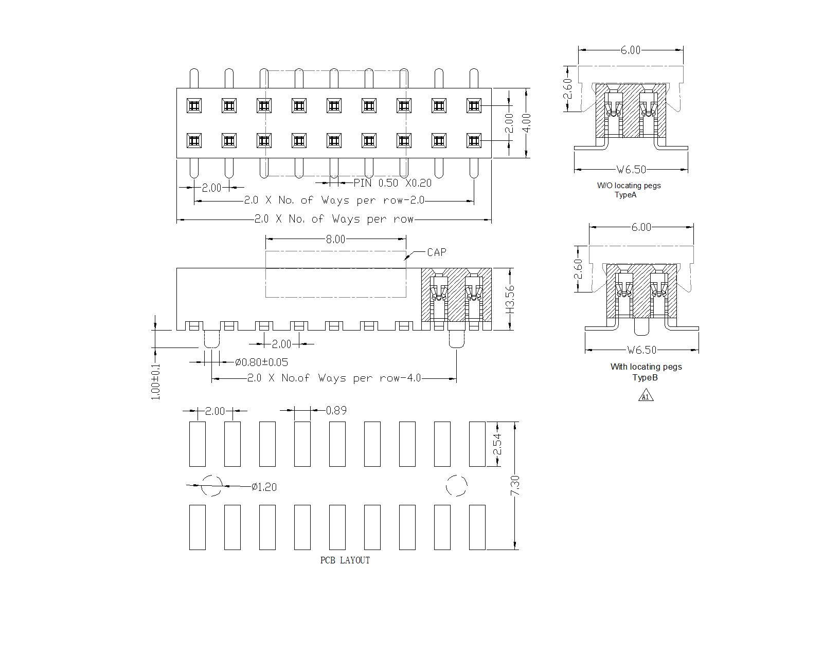 FHDM10 2.0 mm Female Header Dual Row  SMT Type H3.56