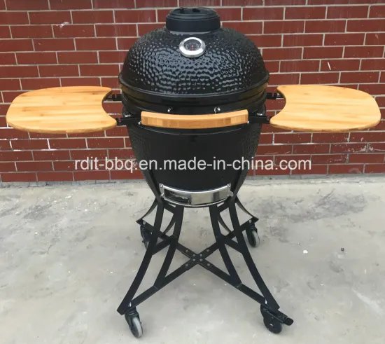 Kamado Charcoal Grill with Metal Stand and Foldable Side Tables / Glazed Color Can Be Different