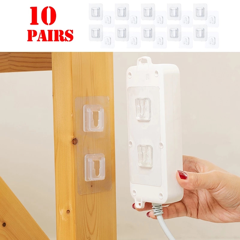 10PCS Cable Organizer Clips Household Double-sided Self Adhesive Wall Hooks Hanger Anti-slip Wall Mounted Hook Organizer