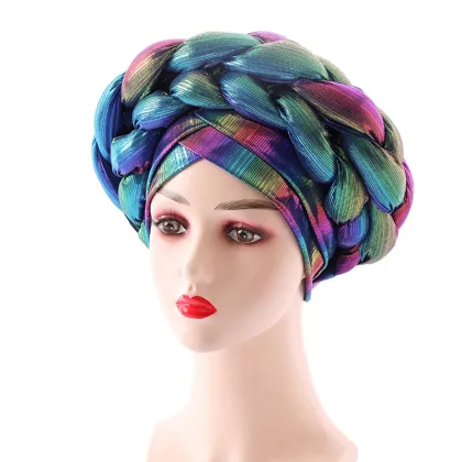 Adjustable Braided Muslim Headscarf Hat for Women - Baotou Hat with Crossed Forehead