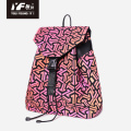 Bolsa de mochila geométrica em couro PU luminoso com cordão