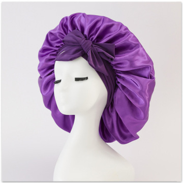 Purple Satin Sleep Cap with Tie Band for Women - Free Size