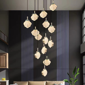 Creamy Shell Enamel Long Chandelier for Duplex Living Room Ceilings