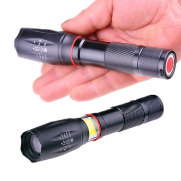18650 Powered 10W XML T6 Rechargeable COB LED Flashlight with Zoom Function for Self Defense