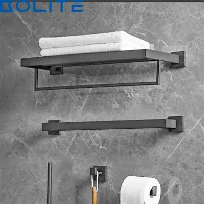 Bathroom Hardware Accessories Set: Stainless Steel Towel Rack and Hook