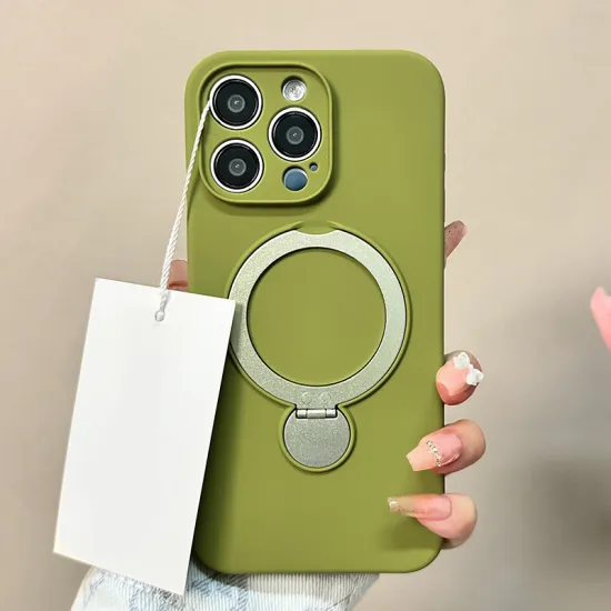 Original Silicone Soft Phone Case for iPhone 16 Pro Max 15 14 13 16Pro with Magnetic Ring Holder, Kickstand, and Cover