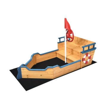 Outdoor Garden Kids Playground: Wooden Sand Pit and Boat Play Set for Home Use