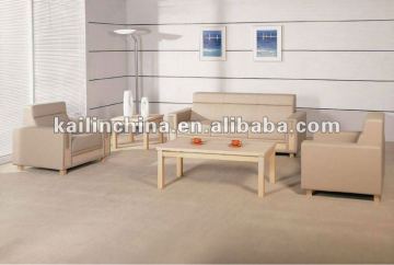 KL-S135 beige color leather material chromed legs office furniture PU leather sofa sets