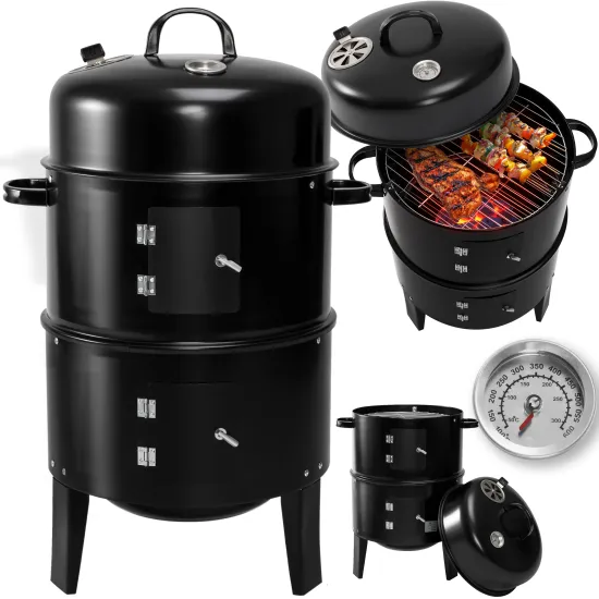 Smokeless Outdoor BBQ: 3-in-1 3-Layer Vertical Barrel Charcoal Smoker