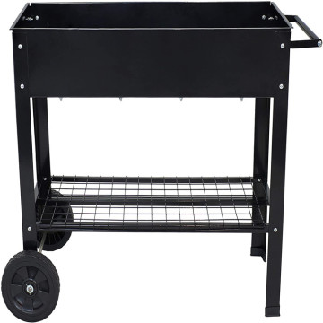 Mobile Raised Garden Bed with Wheels and Handlebar - Galvanized Steel - 43-Inch