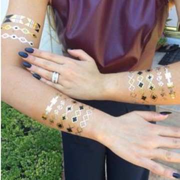19.7x14.5cm Metallic Gold Silver Body Art Temporary Tattoo Sexy Non-Toxic Flash Bracelets Tattoos Sticker For Adults