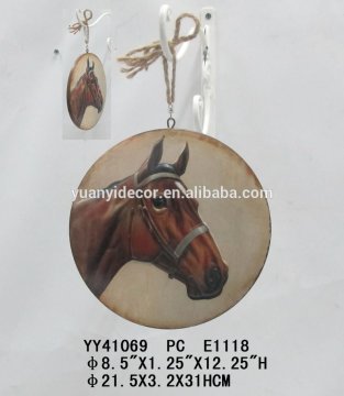 3D horse wooden round hanger for wall decoration, embossed hanger
